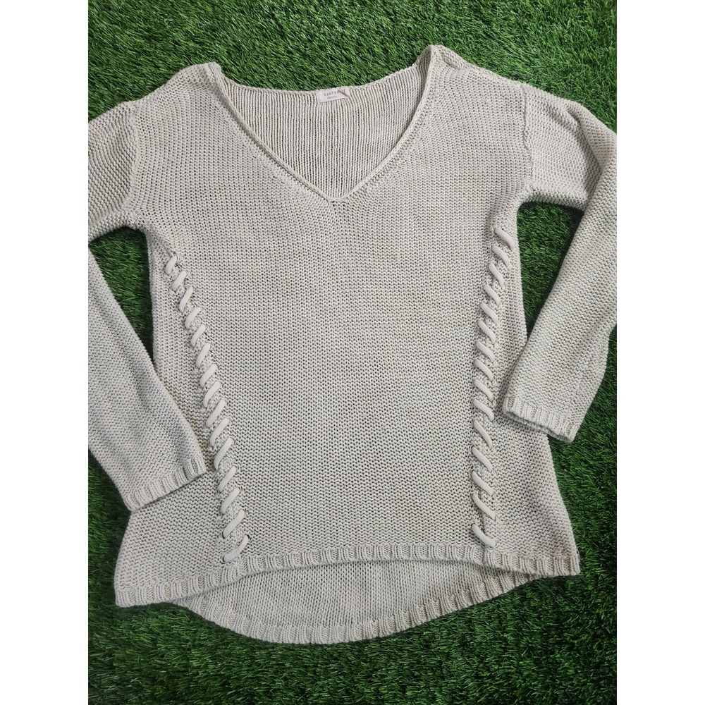 Harper Heritage Womens M Beige V Neck Side Strap Knit Pullover Sweater FSA0017